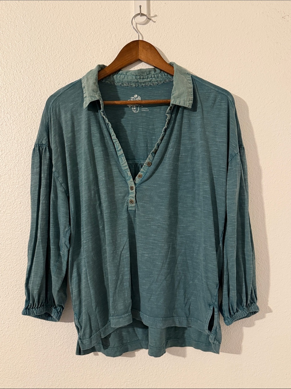 Pilcro Teal Button-Front Peasant Blouse